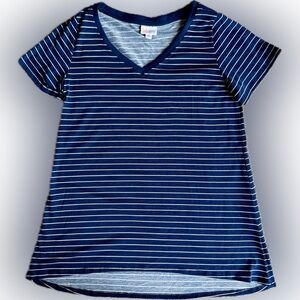 LuLaRoe Navy Blue Striped Christy T Top